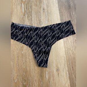 Victorias Secret VS Seamless Logo black smooth Thong panties underwear NEW Large